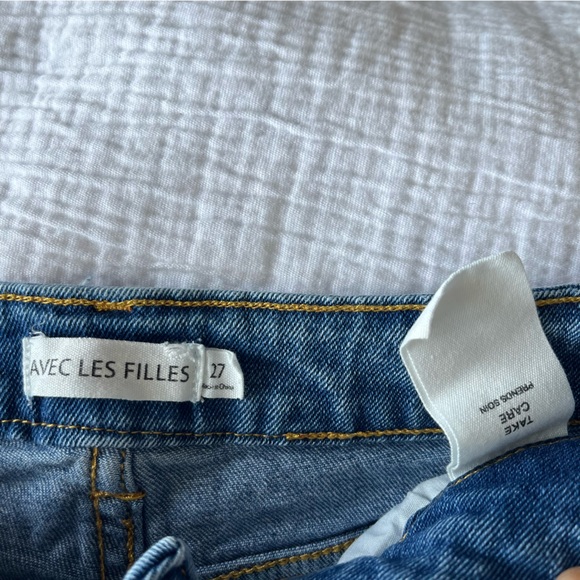 Avec Les Filles Blue Ankle Length Flare Raw Hem Blue Jeans Size 27 - Picture 8 of 10